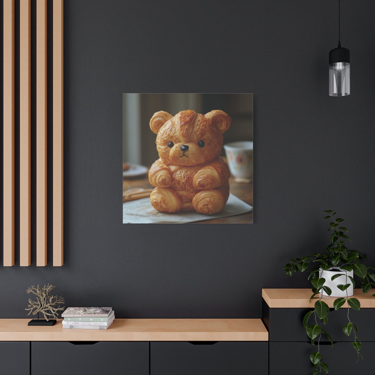 Adorable Croissant Bear Canvas Print – Perfect for Cozy Home Decor