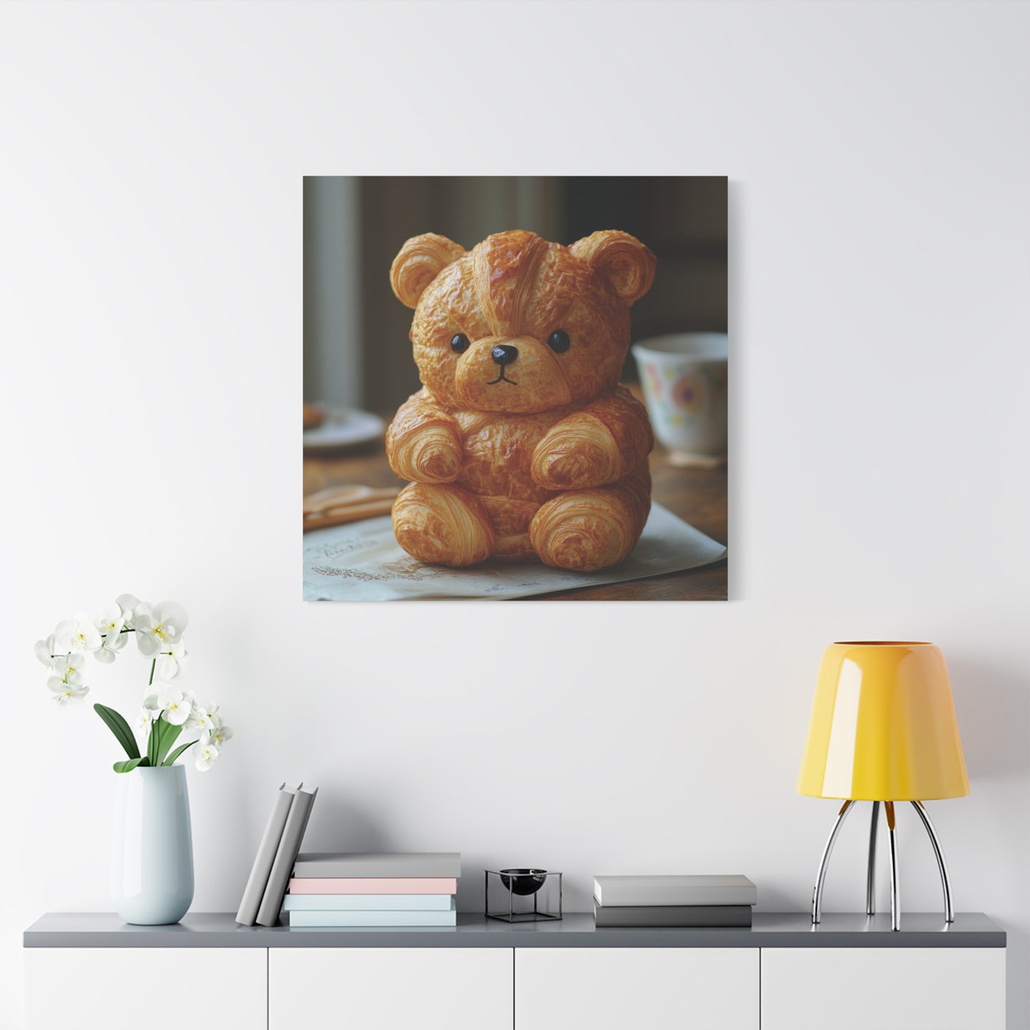 Adorable Croissant Bear Canvas Print – Perfect for Cozy Home Decor