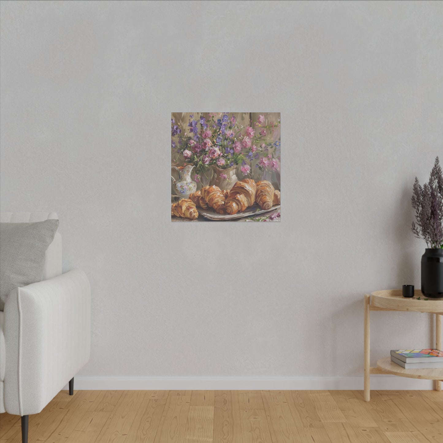 Purple Oxalis and Croissants on canvas