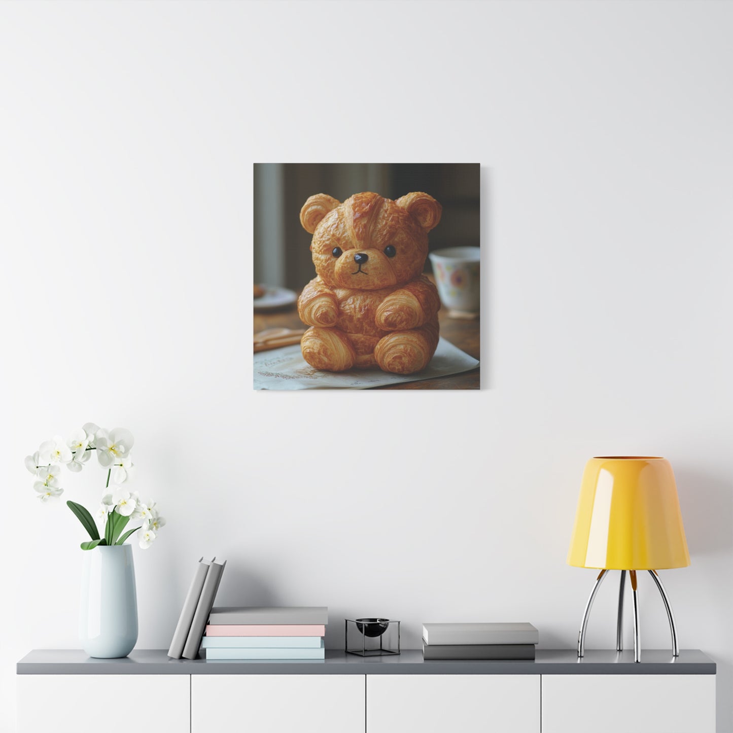 Adorable Croissant Bear Canvas Print – Perfect for Cozy Home Decor
