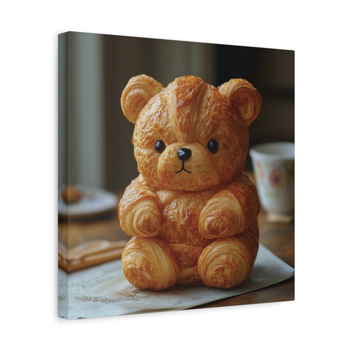 Adorable Croissant Bear Canvas Print – Perfect for Cozy Home Decor