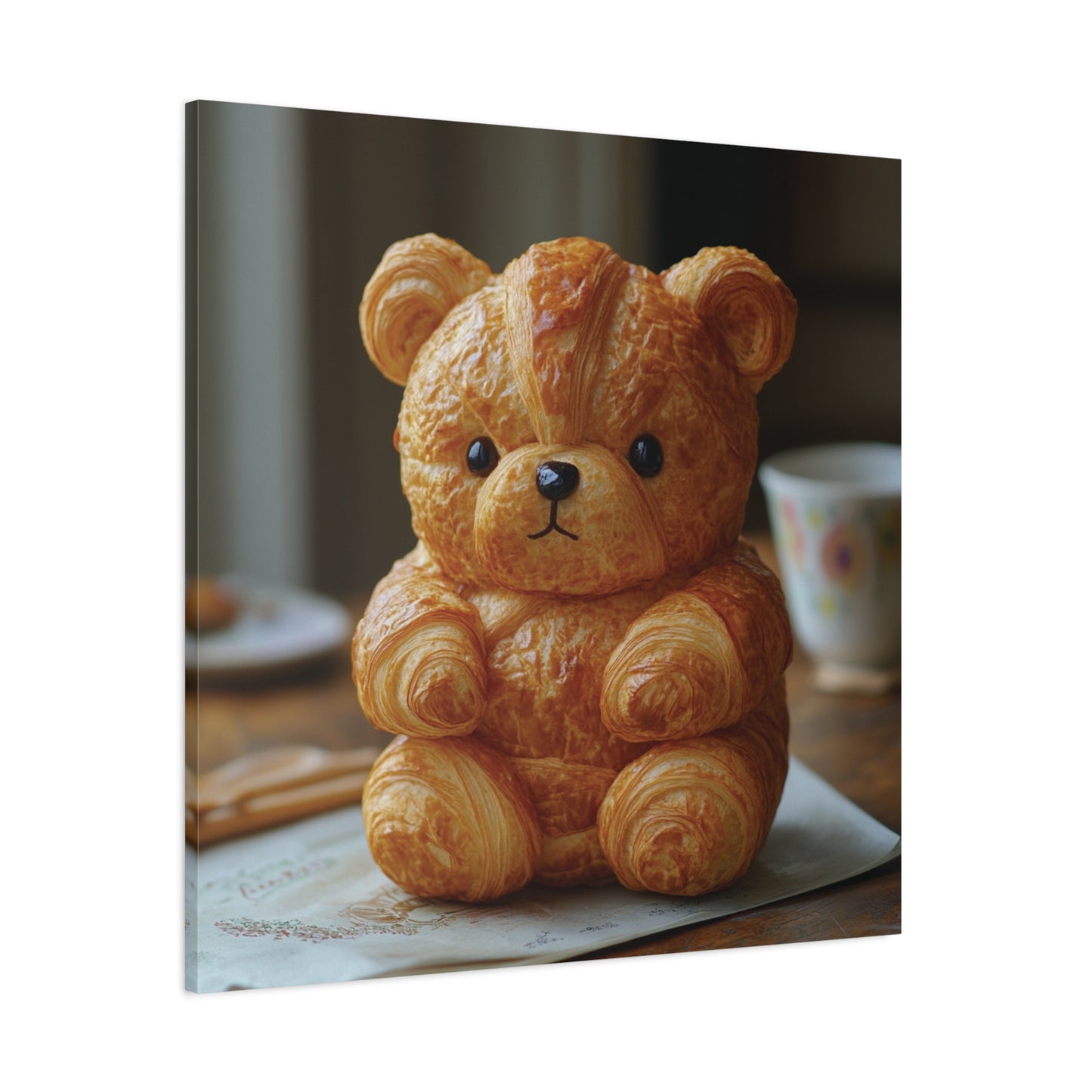 Adorable Croissant Bear Canvas Print – Perfect for Cozy Home Decor