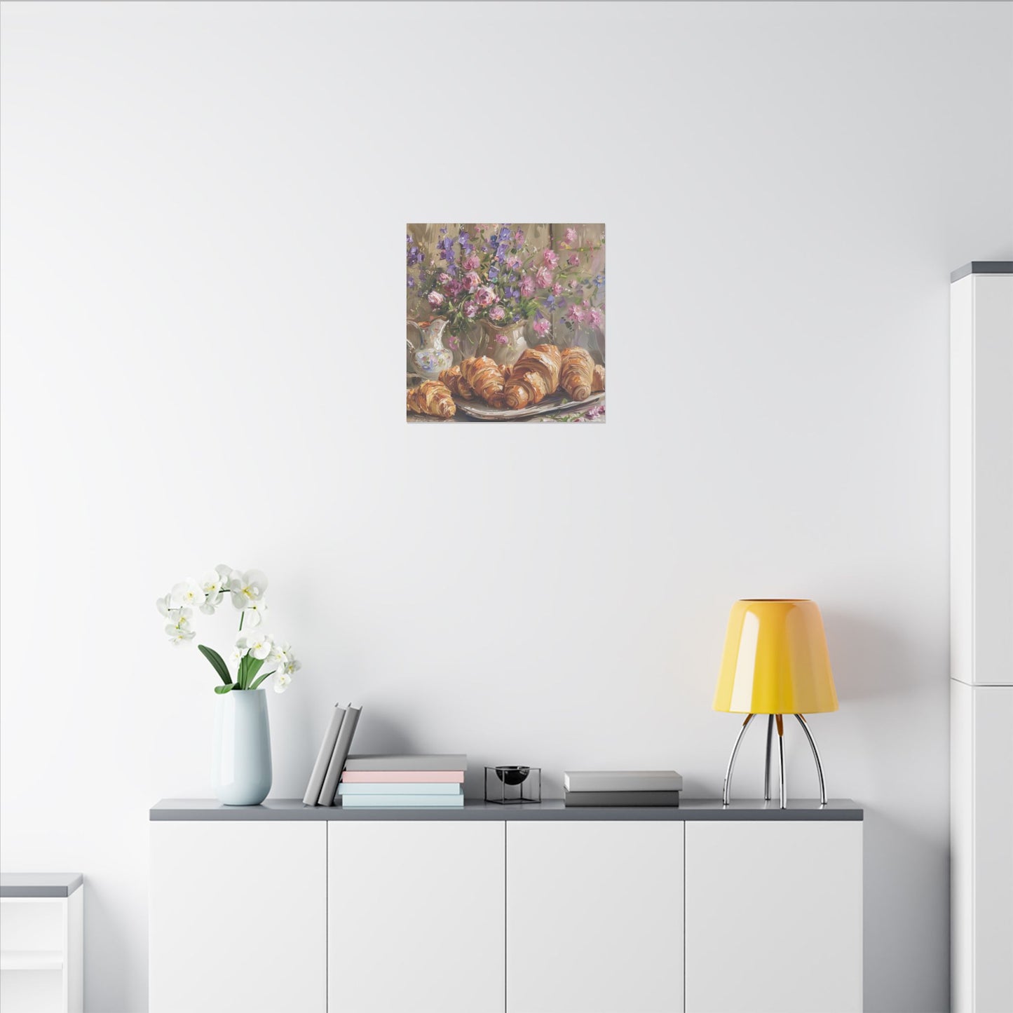 Purple Oxalis and Croissants on canvas