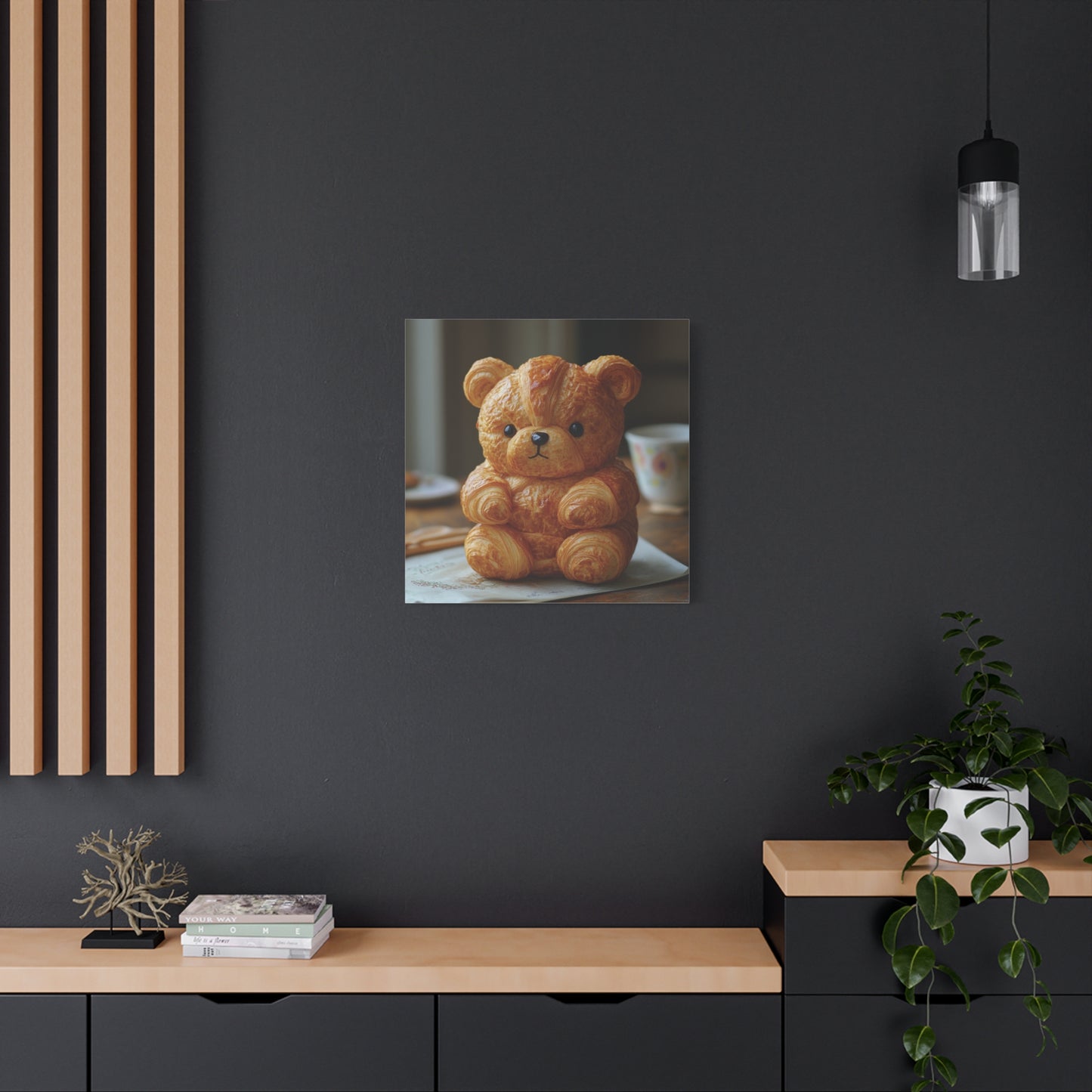 Adorable Croissant Bear Canvas Print – Perfect for Cozy Home Decor