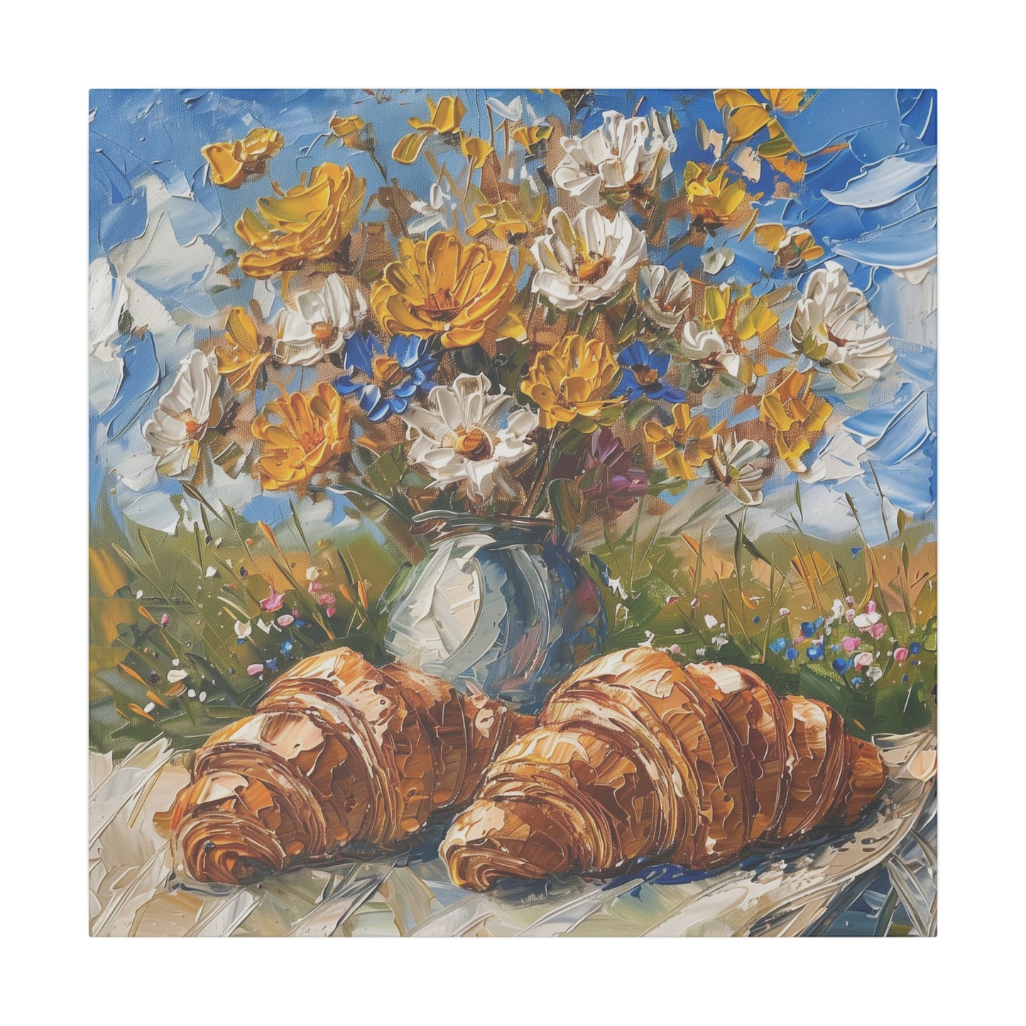 Yellow daisies and croissants