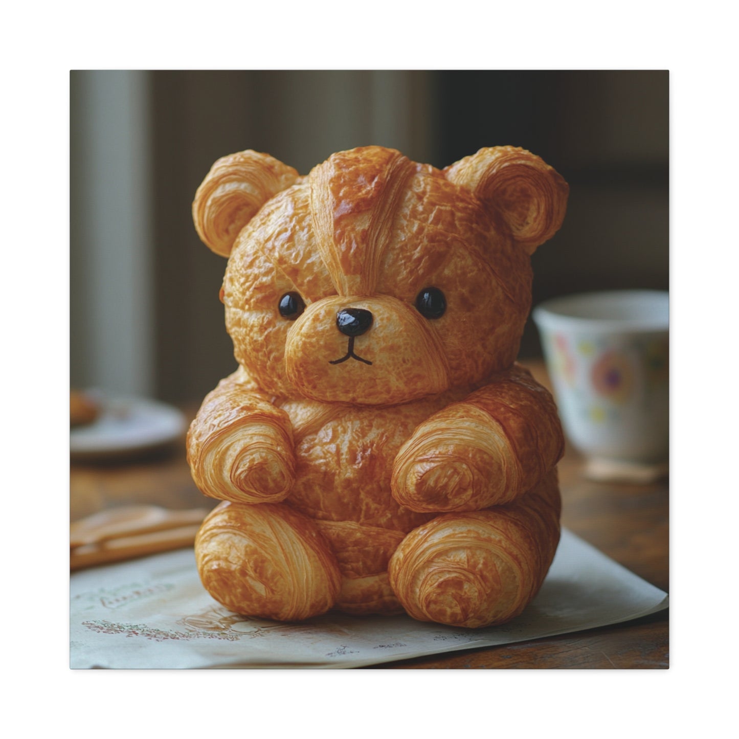 Adorable Croissant Bear Canvas Print – Perfect for Cozy Home Decor