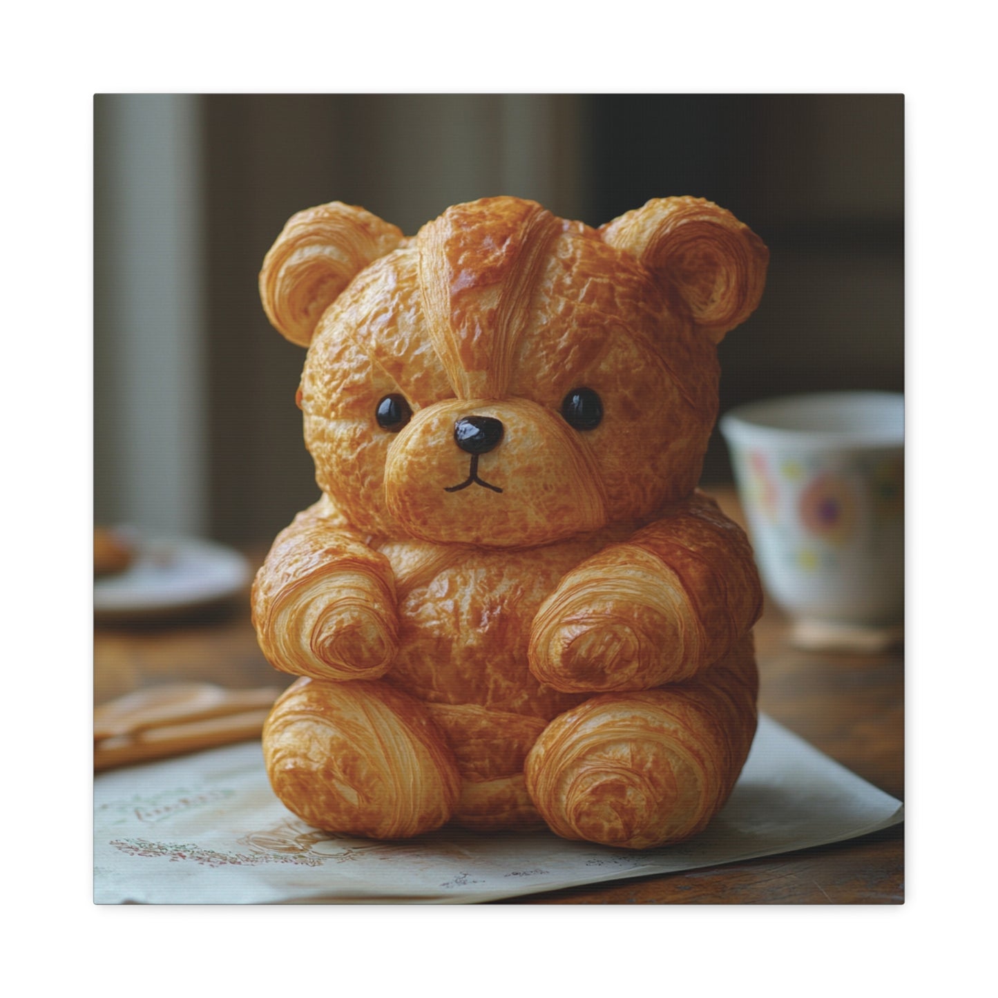 Adorable Croissant Bear Canvas Print – Perfect for Cozy Home Decor