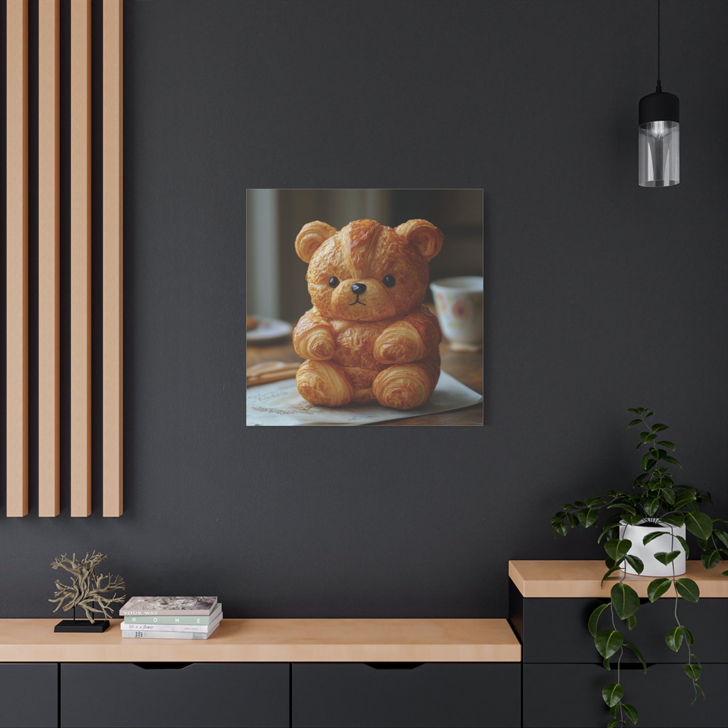 Adorable Croissant Bear Canvas Print – Perfect for Cozy Home Decor