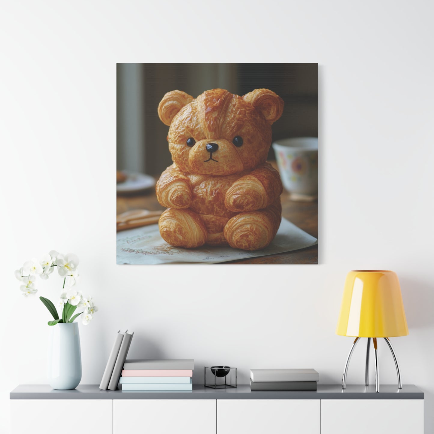 Adorable Croissant Bear Canvas Print – Perfect for Cozy Home Decor