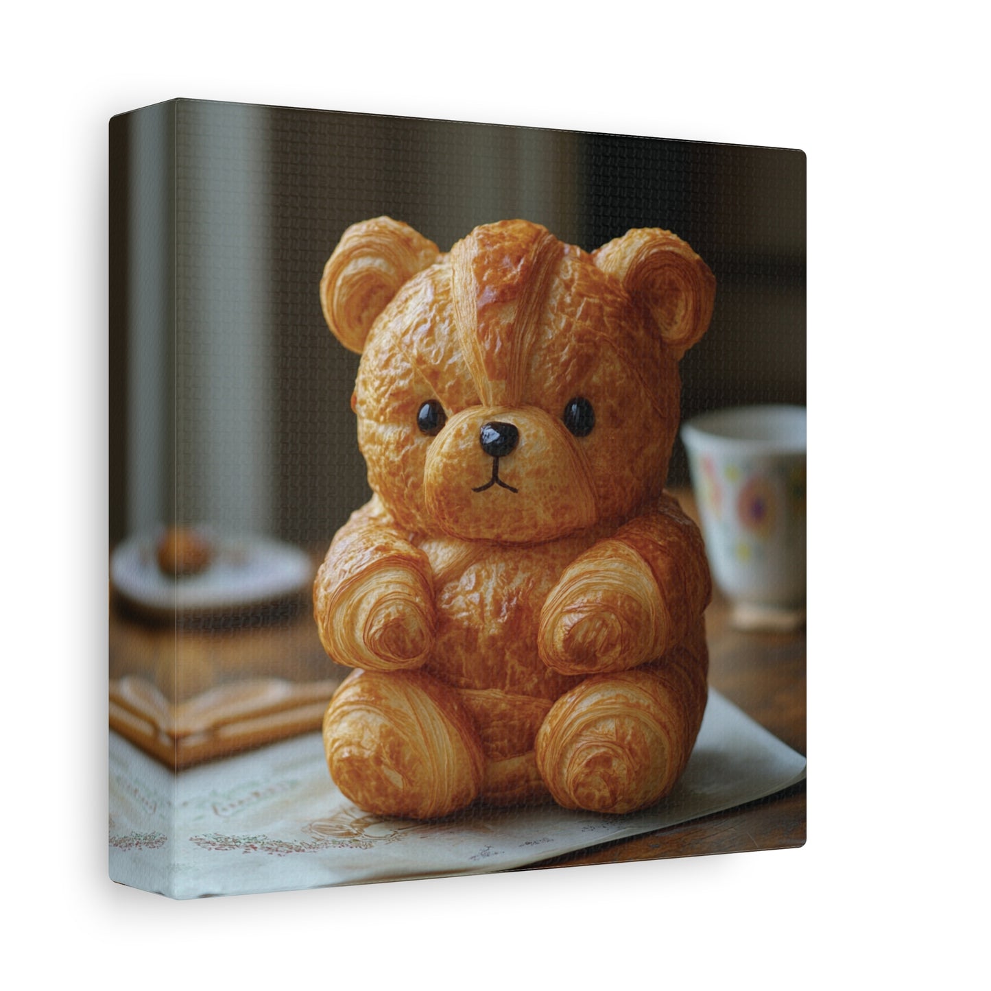 Adorable Croissant Bear Canvas Print – Perfect for Cozy Home Decor