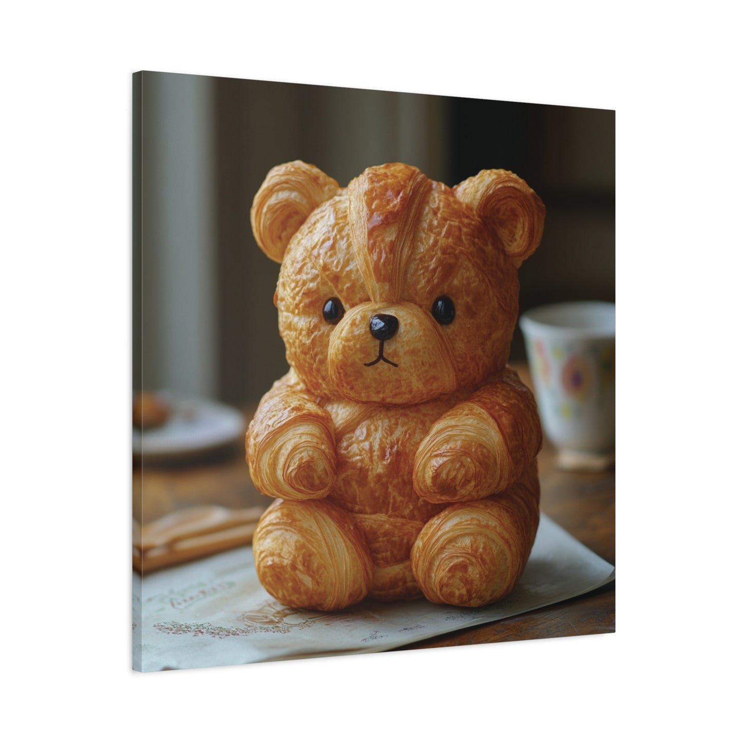 Adorable Croissant Bear Canvas Print – Perfect for Cozy Home Decor
