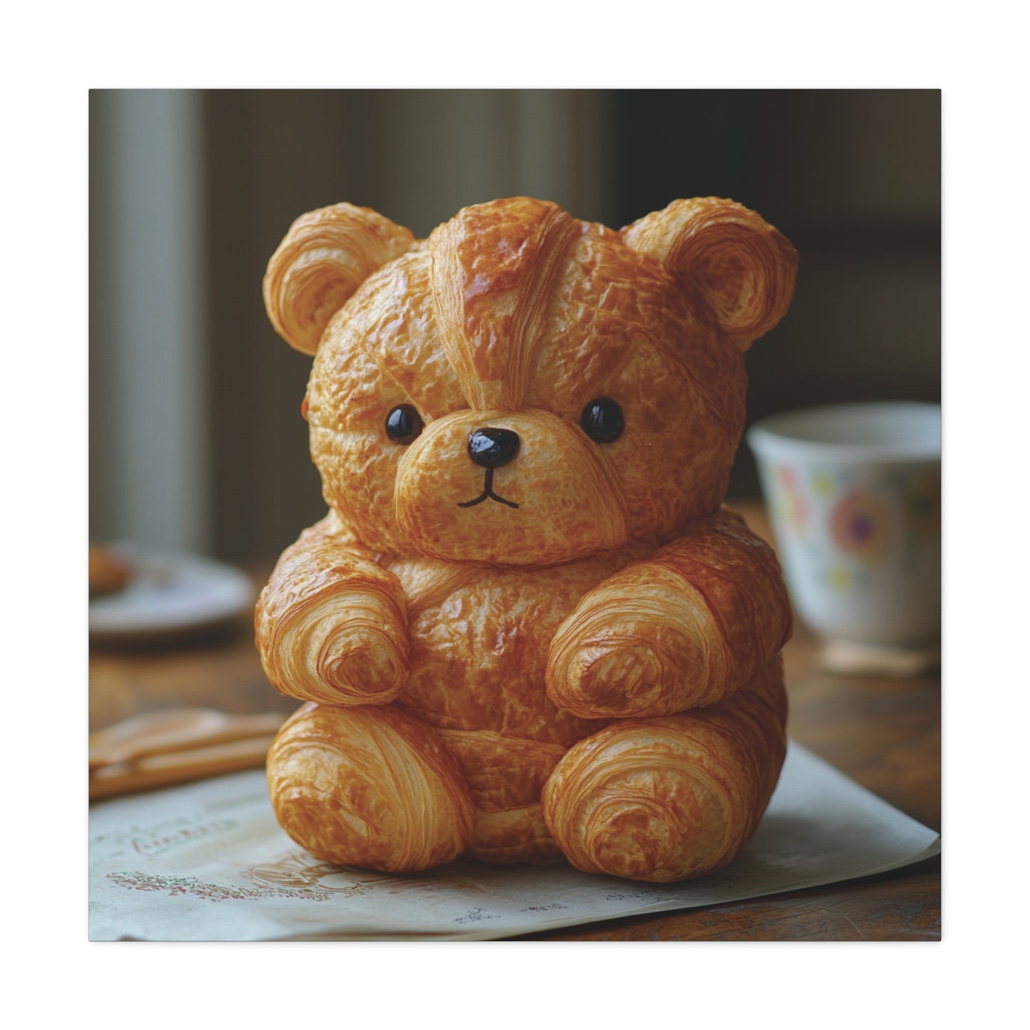 Adorable Croissant Bear Canvas Print – Perfect for Cozy Home Decor