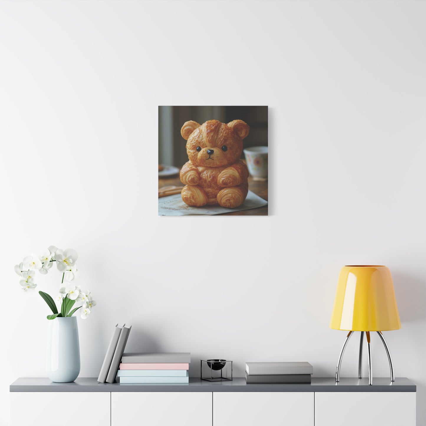 Adorable Croissant Bear Canvas Print – Perfect for Cozy Home Decor