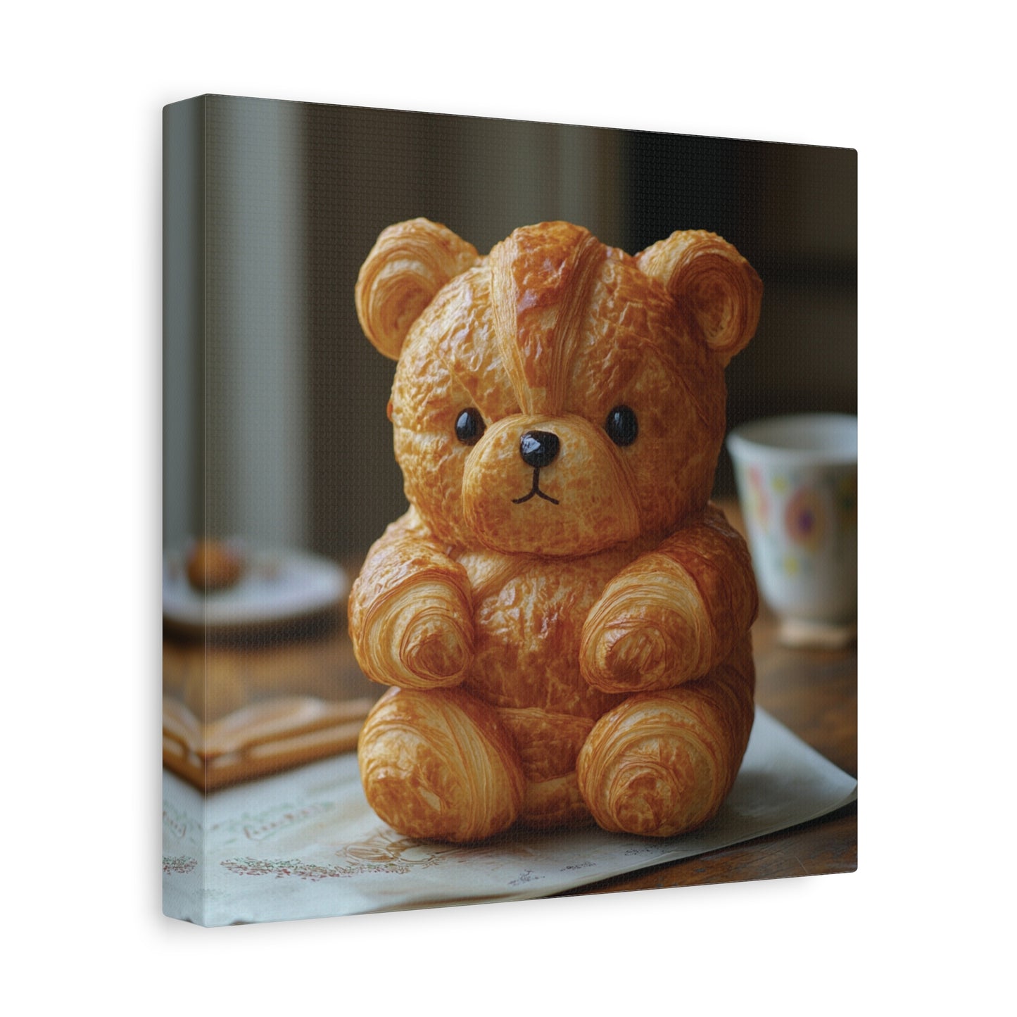 Adorable Croissant Bear Canvas Print – Perfect for Cozy Home Decor