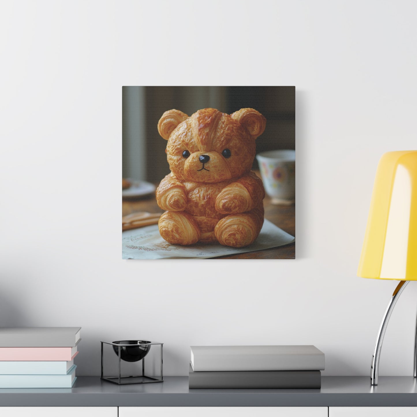 Adorable Croissant Bear Canvas Print – Perfect for Cozy Home Decor