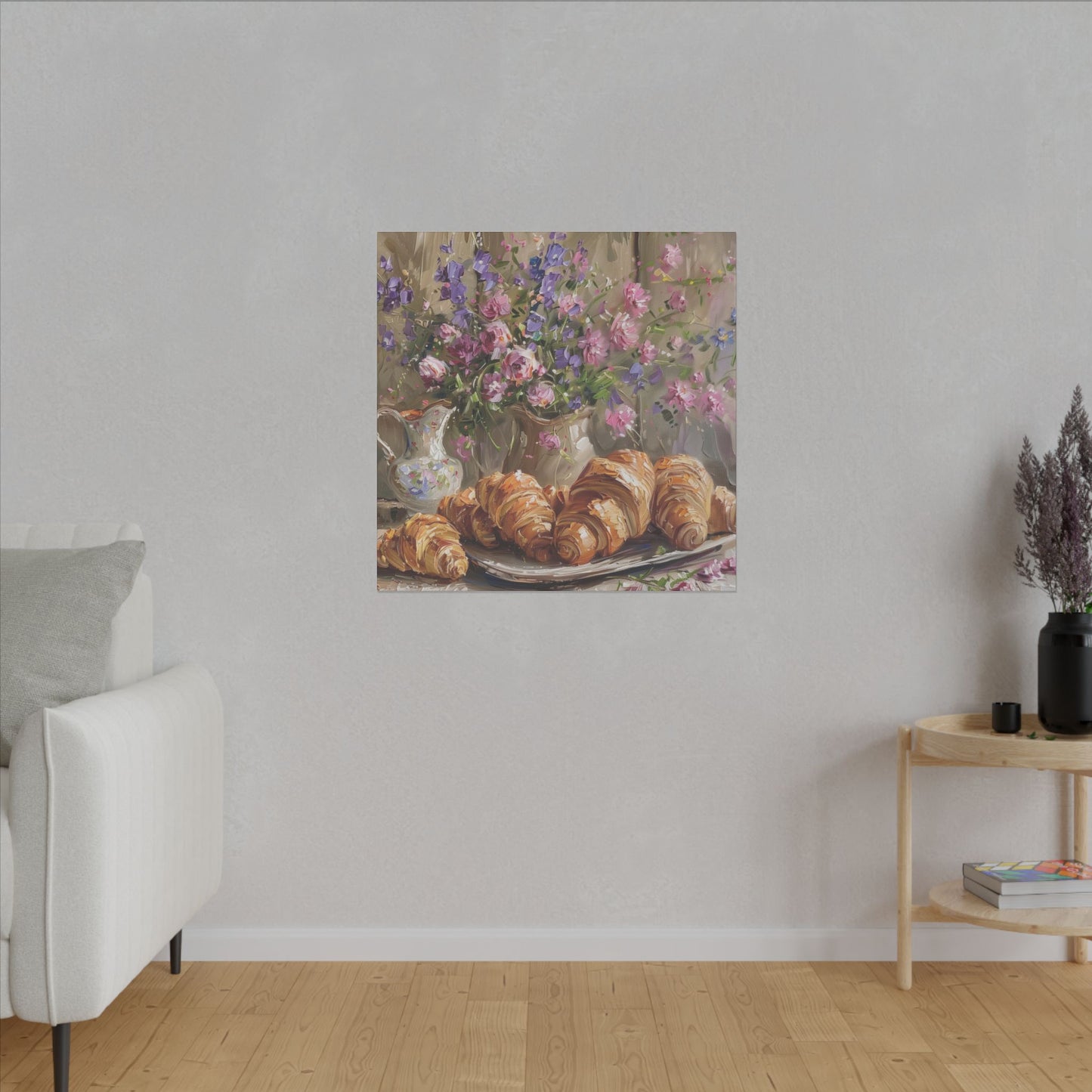 Purple Oxalis and Croissants on canvas