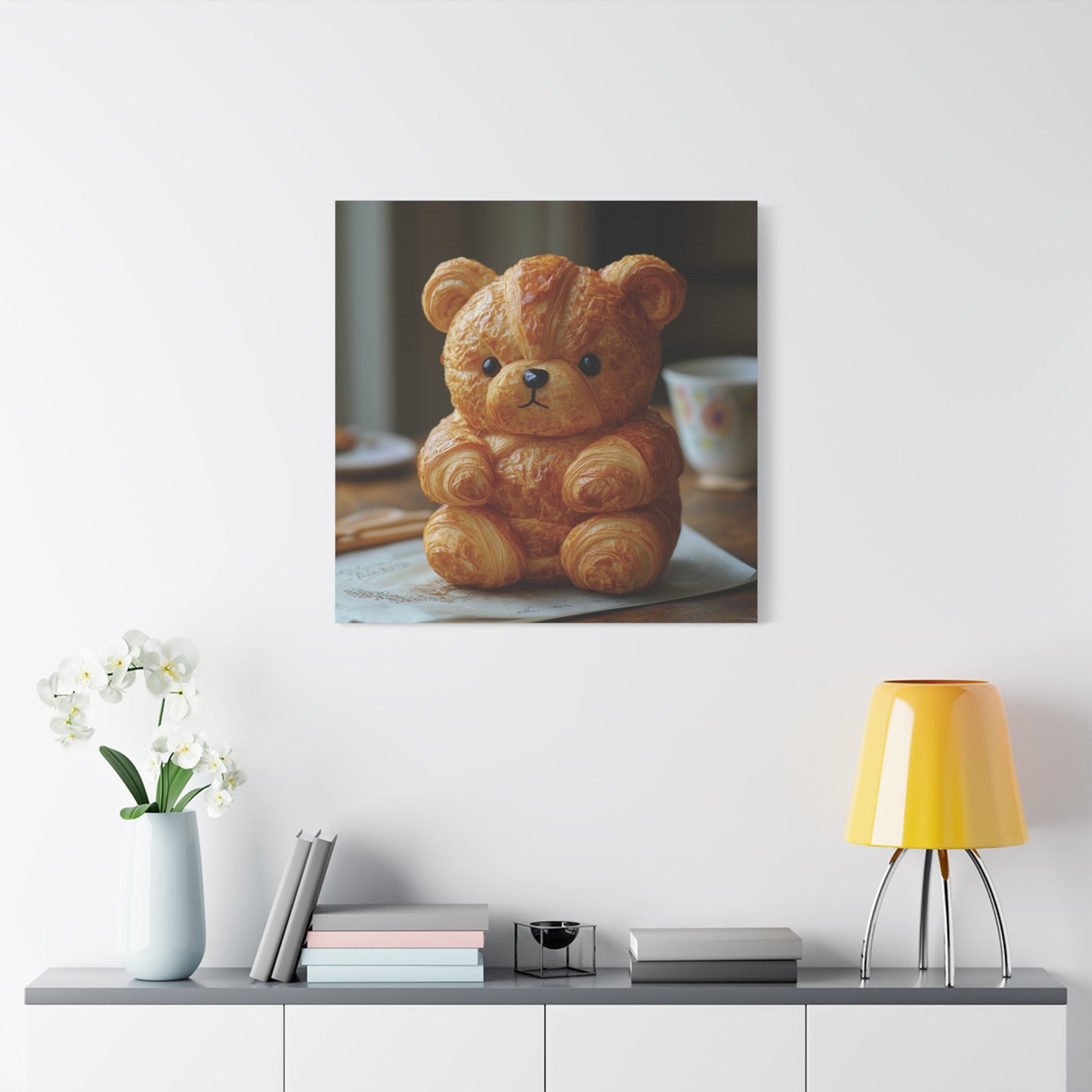 Adorable Croissant Bear Canvas Print – Perfect for Cozy Home Decor
