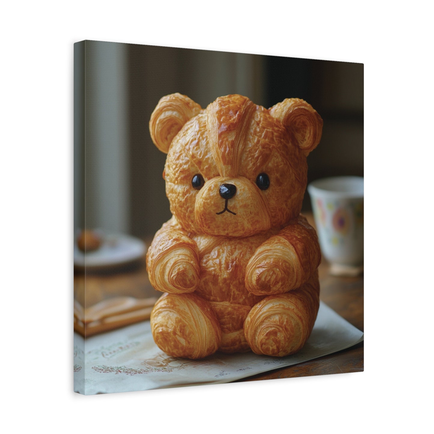 Adorable Croissant Bear Canvas Print – Perfect for Cozy Home Decor