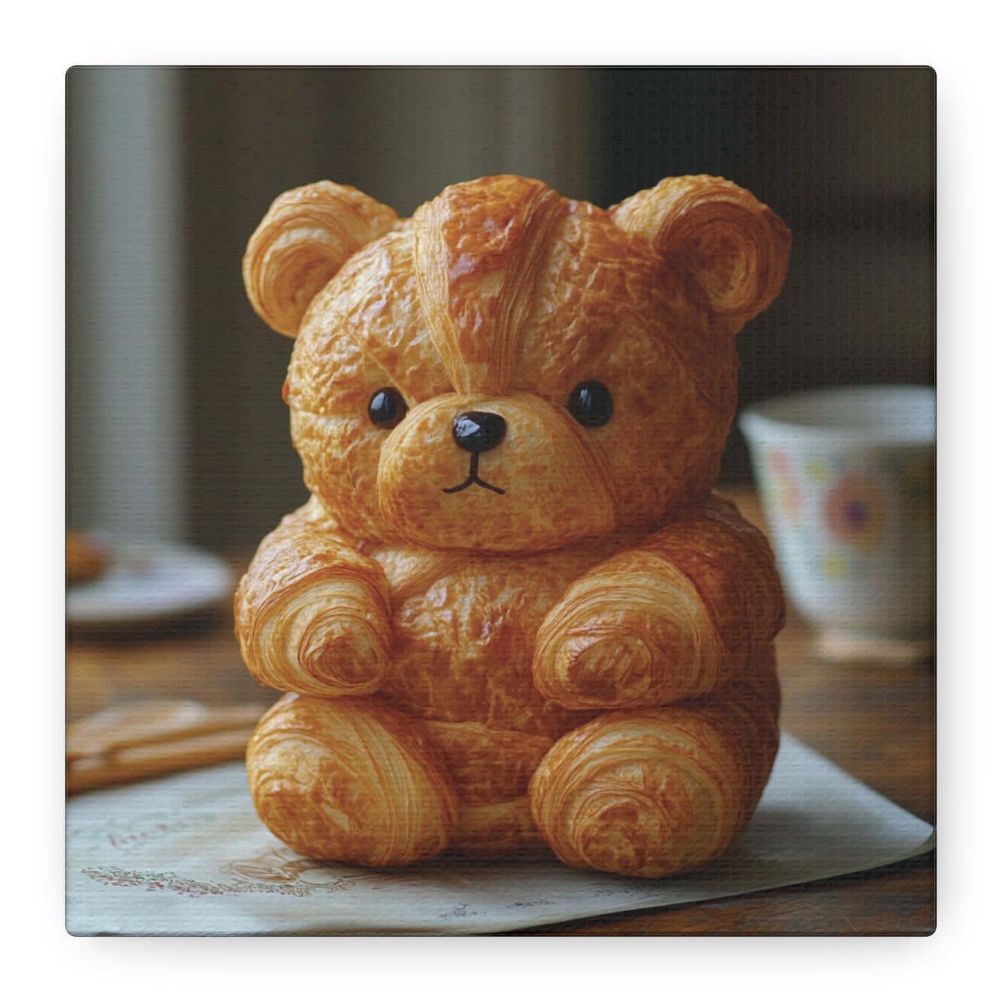 Adorable Croissant Bear Canvas Print – Perfect for Cozy Home Decor