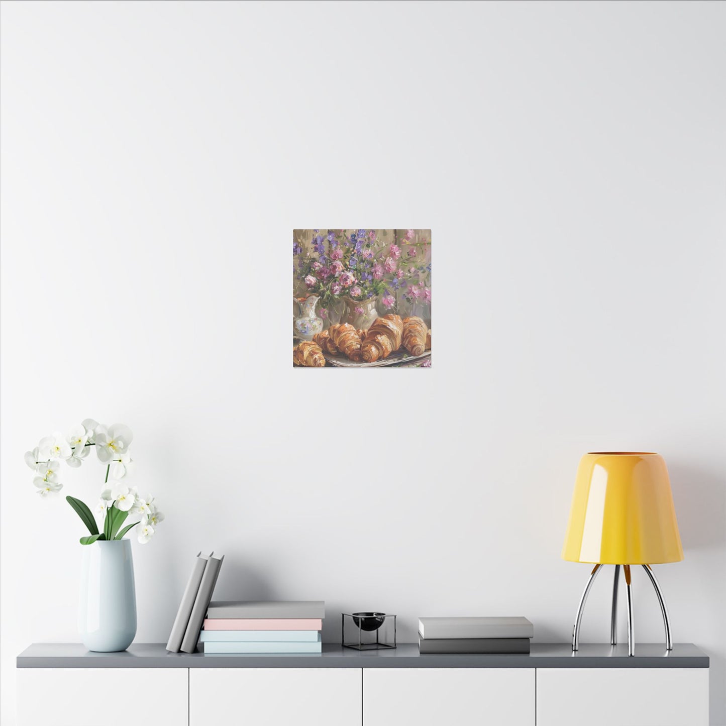 Purple Oxalis and Croissants on canvas