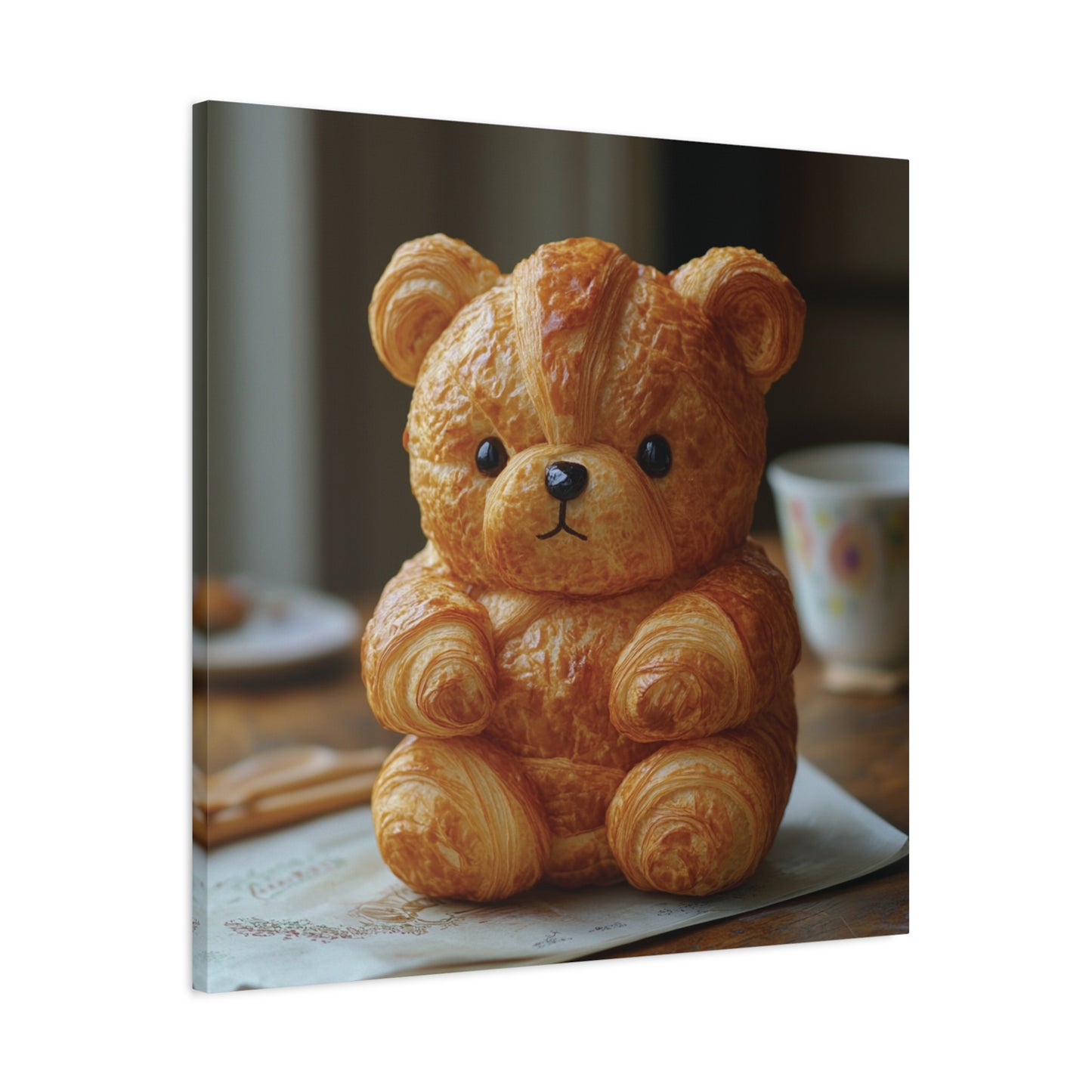 Adorable Croissant Bear Canvas Print – Perfect for Cozy Home Decor
