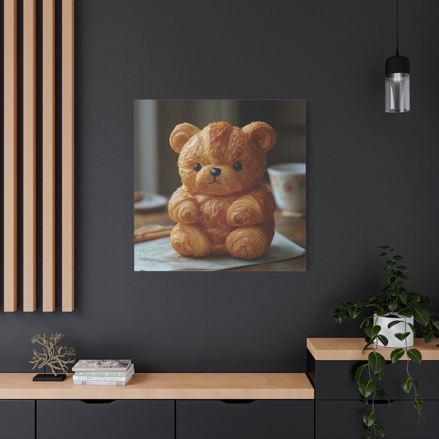 Adorable Croissant Bear Canvas Print – Perfect for Cozy Home Decor