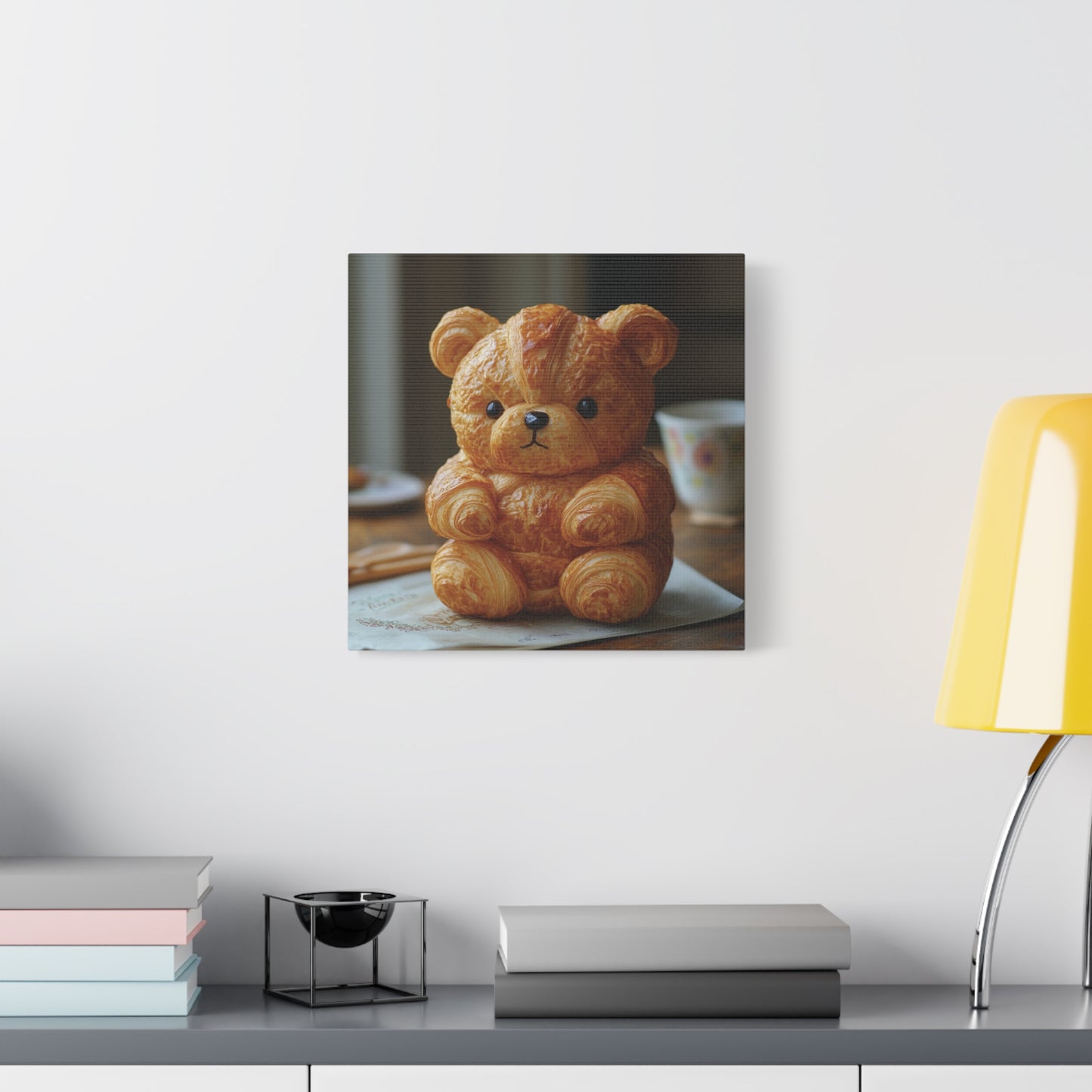 Adorable Croissant Bear Canvas Print – Perfect for Cozy Home Decor
